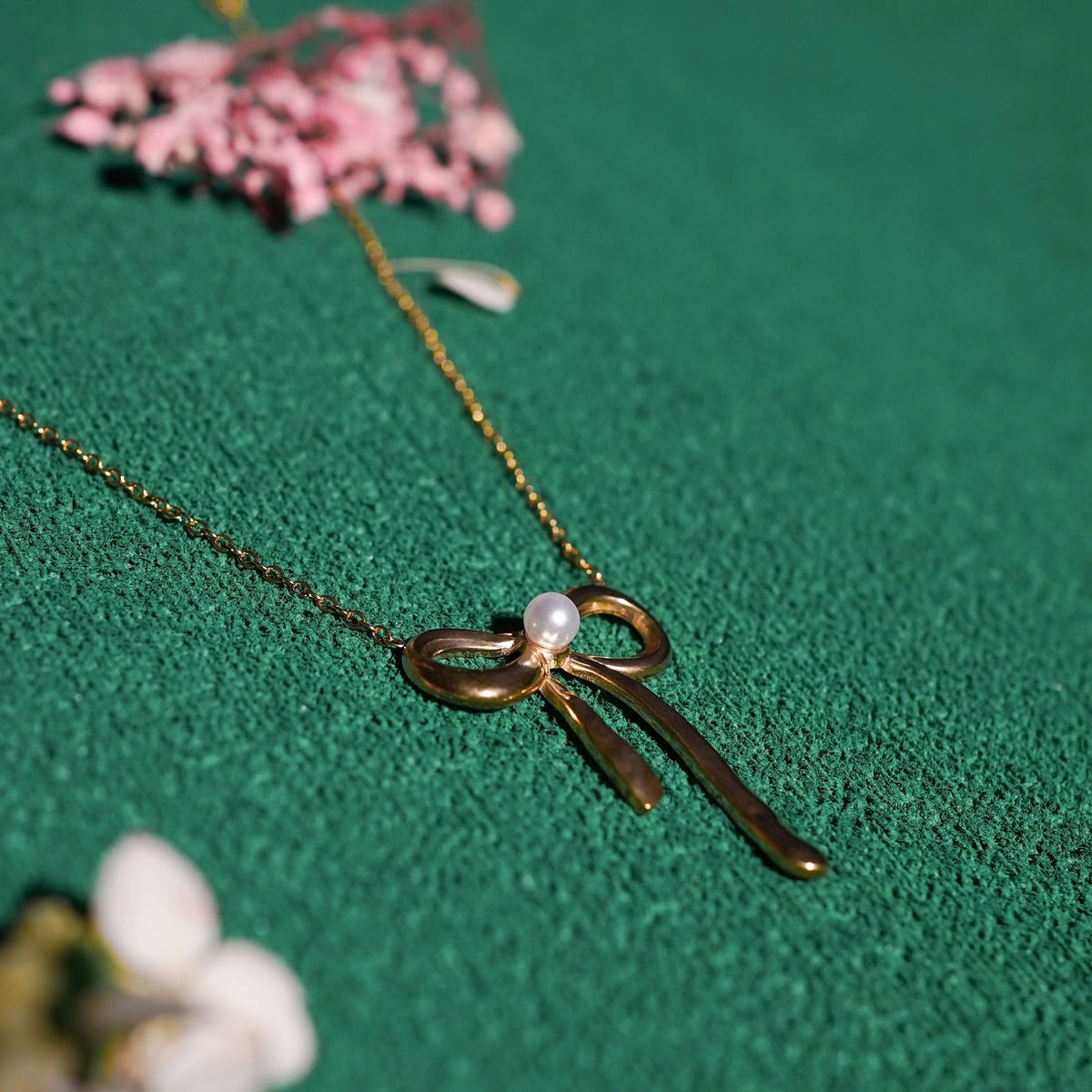 Heart Bow Tie Gold Pendant Necklace