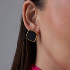 Square stud earrings with black\White inlay stone