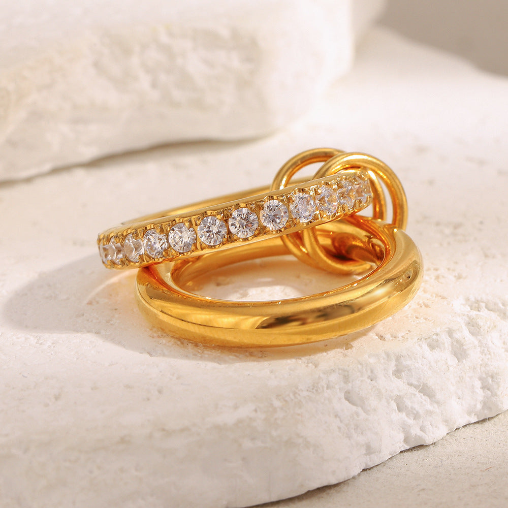 Golden Double Layer Zircon Ring