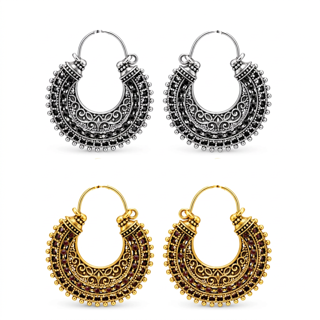 Intricate Metallic Heritage Hoop Jhumka