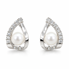Triangle Pearl and Cubic Zirconia Stud Earrings