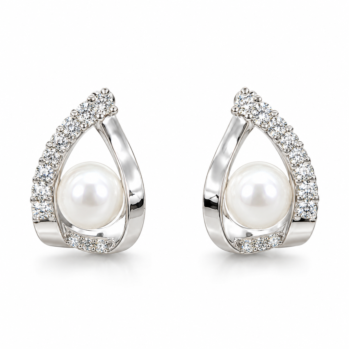 Triangle Pearl and Cubic Zirconia Stud Earrings