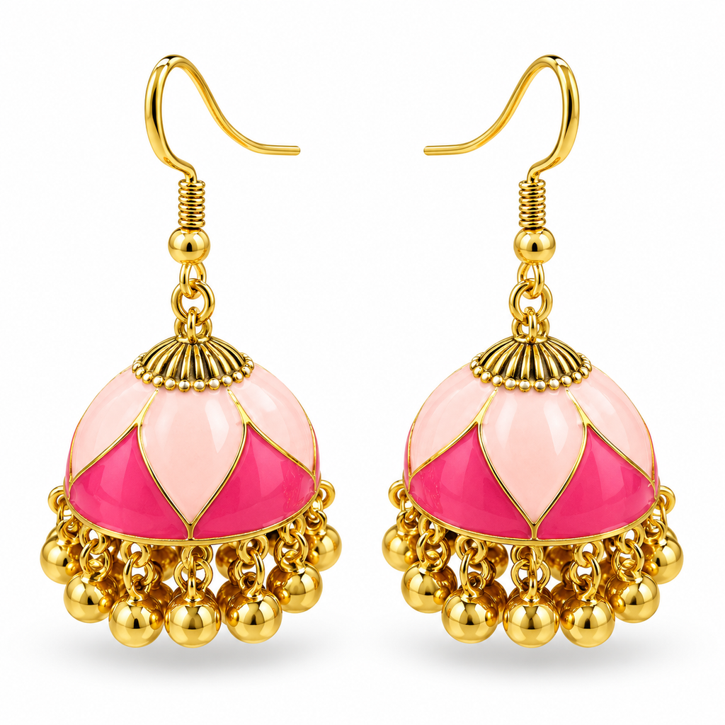 Pink Lotus Meenakari Jhumka