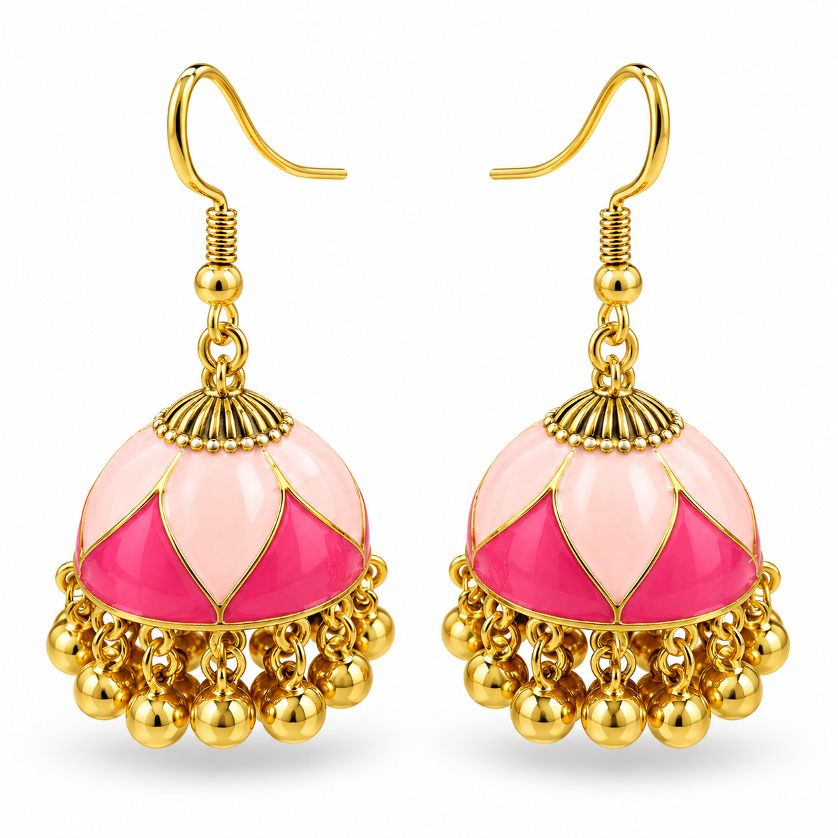 Pink Lotus Meenakari Jhumka