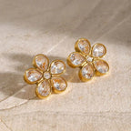 Stainless Steel Teardrop Studs & Sparkling Flower Design