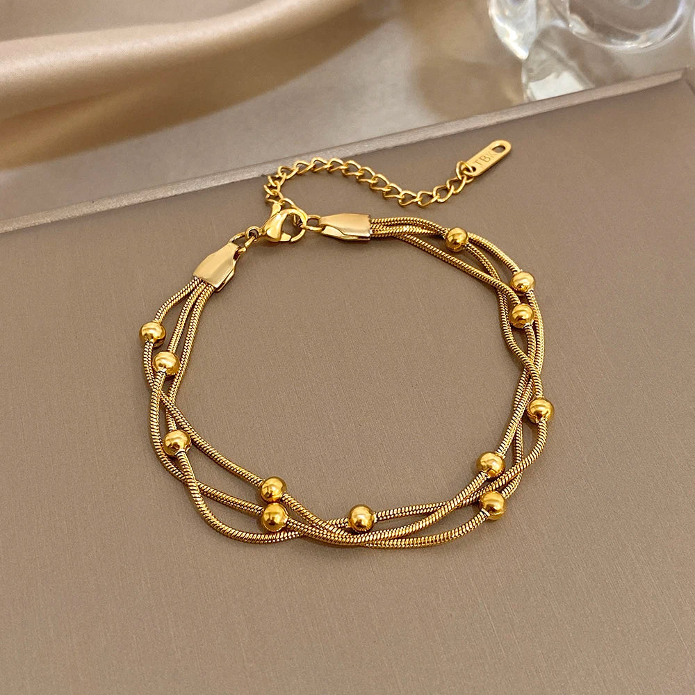 3 Layer Golden Beads Bracelet
