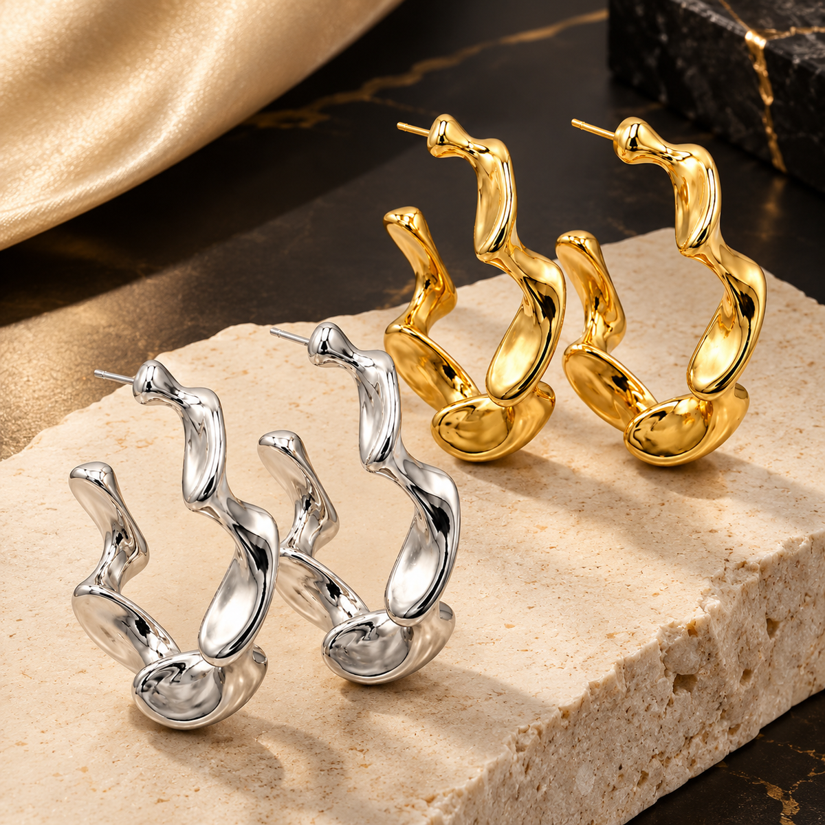 Brand Chunky Irregular Textured Hoop Earrings