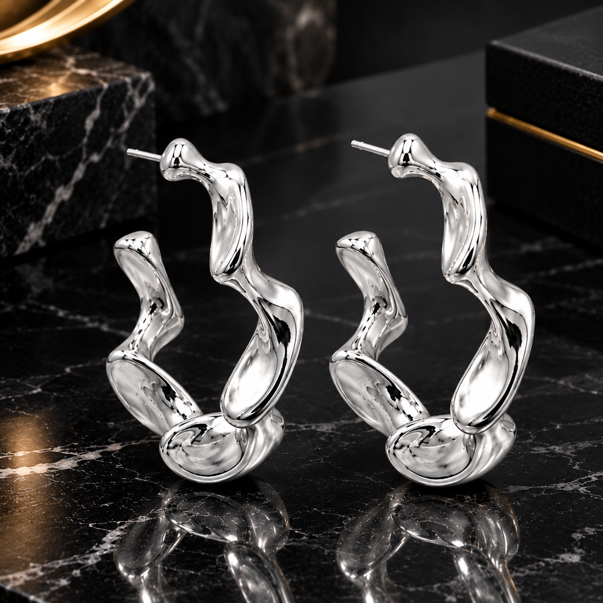 Brand Chunky Irregular Textured Hoop Earrings