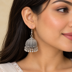 Vintage Silver-Plated Statement Jhumkas