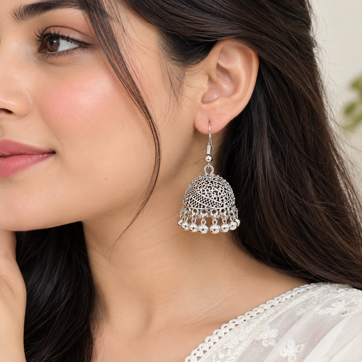 Antique Jhumka Earrings with Silver Pearls