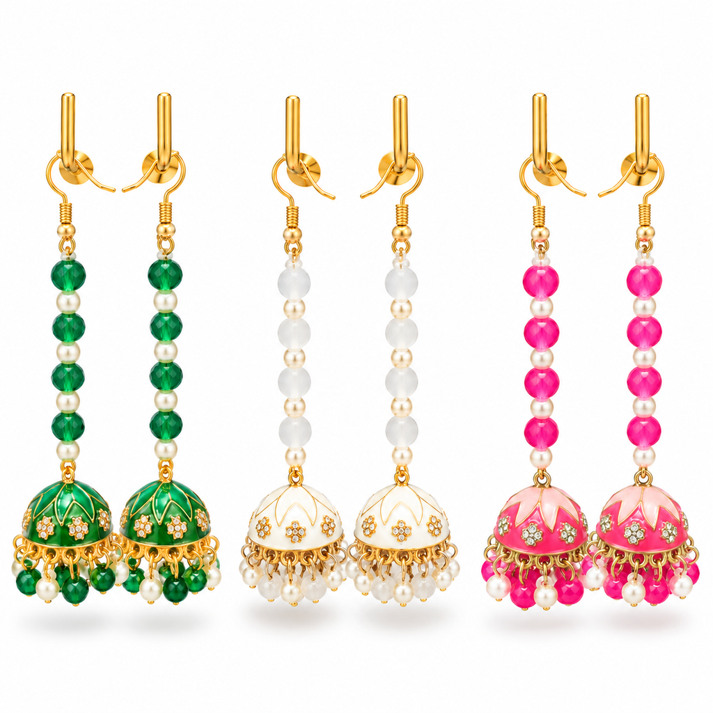 Meenakari Enamel Long Beaded Jhumka