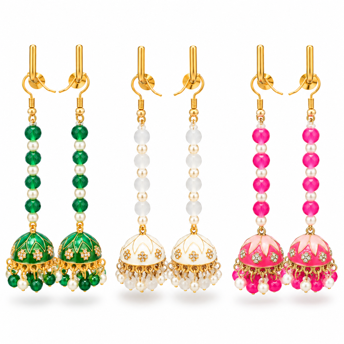 Meenakari Enamel Long Beaded Jhumka