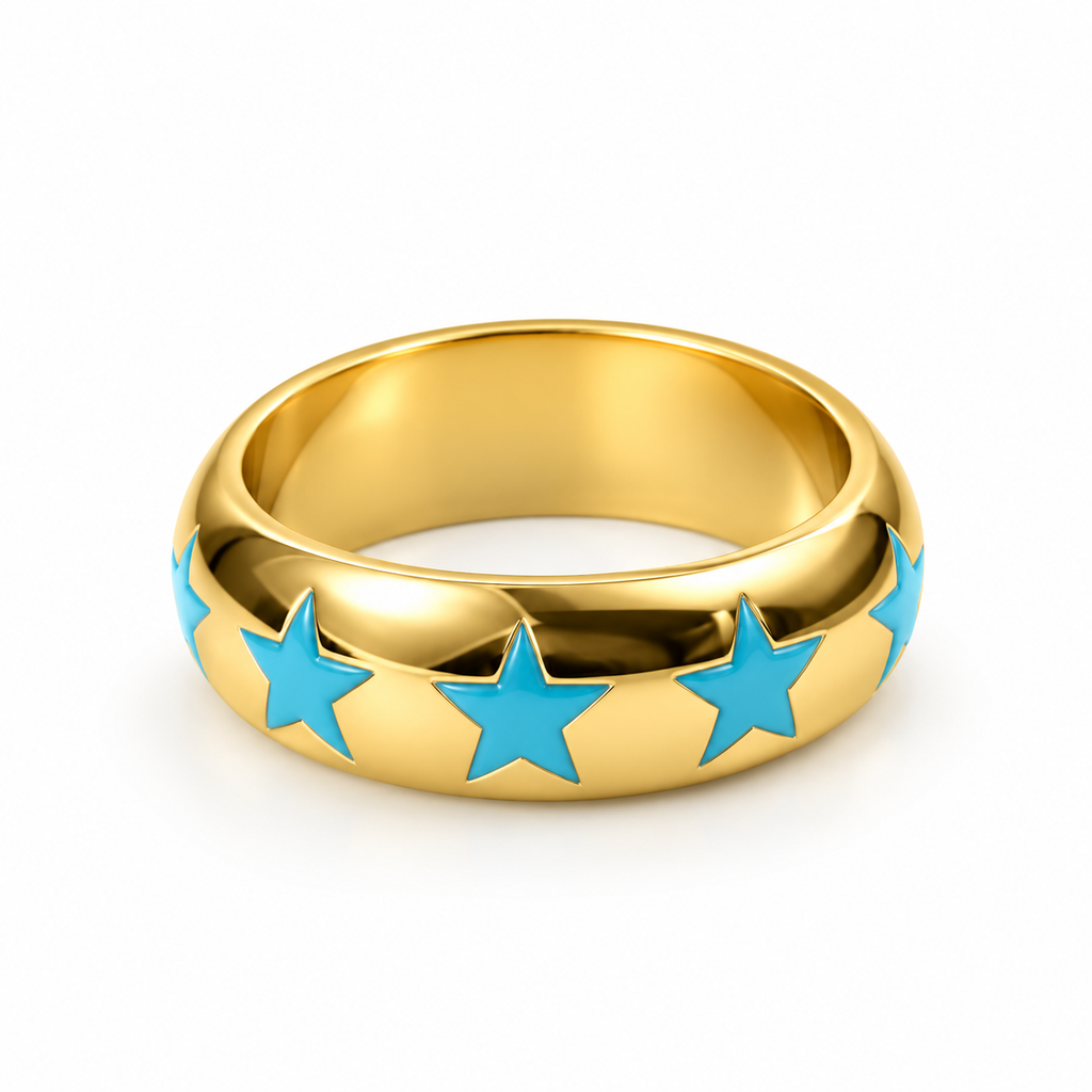 Linus - Stars Emaille Gold Band Ring