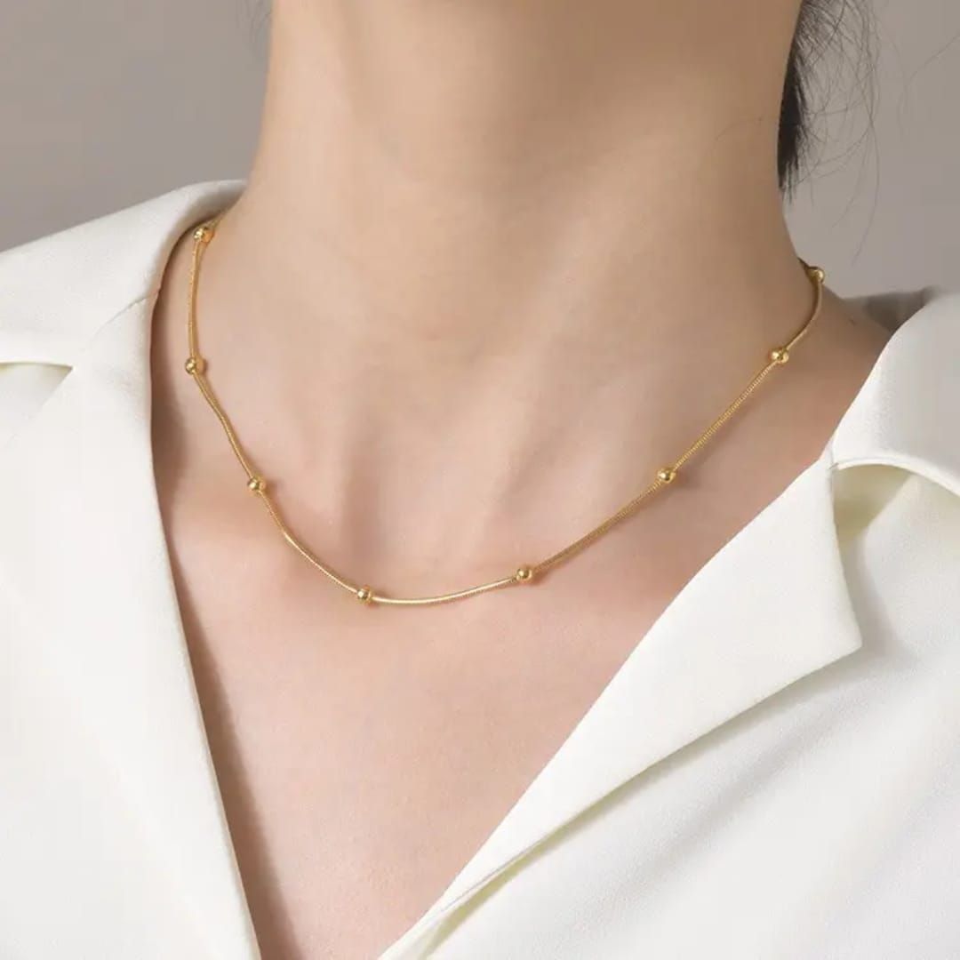 Minimal Gold Bead Necklace For Women