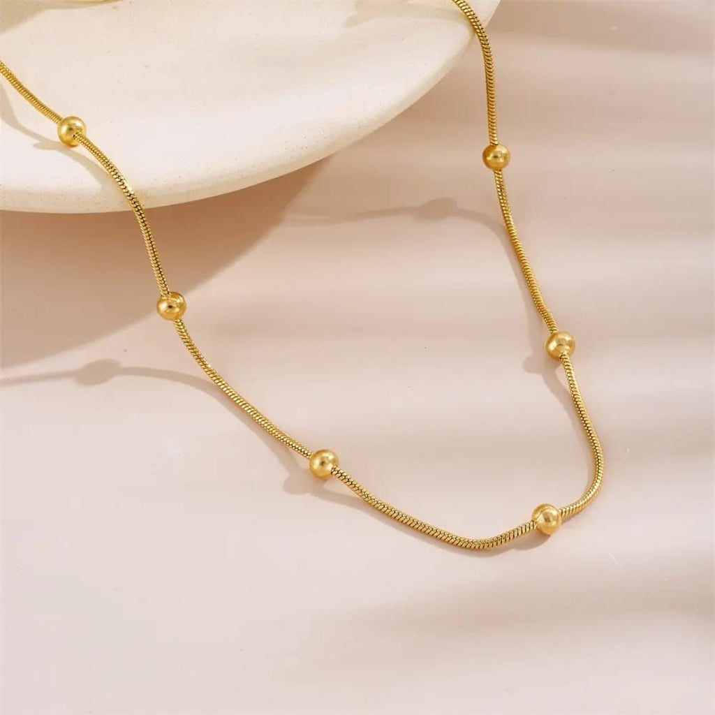 Minimal Gold Bead Necklace For Women