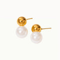 Gold Stud Earrings with Pearl - Susan
