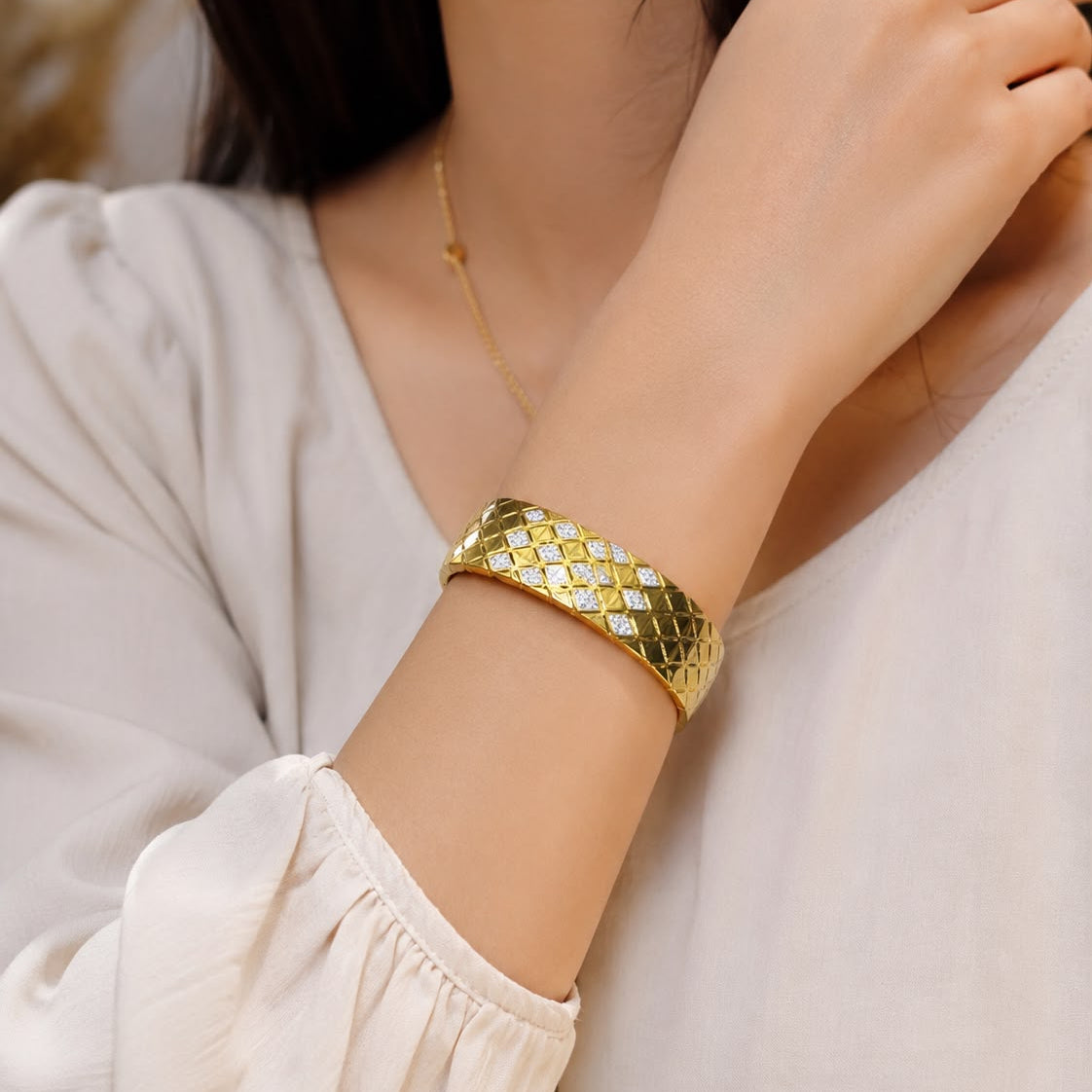Diamond Grid Gold Bracelet