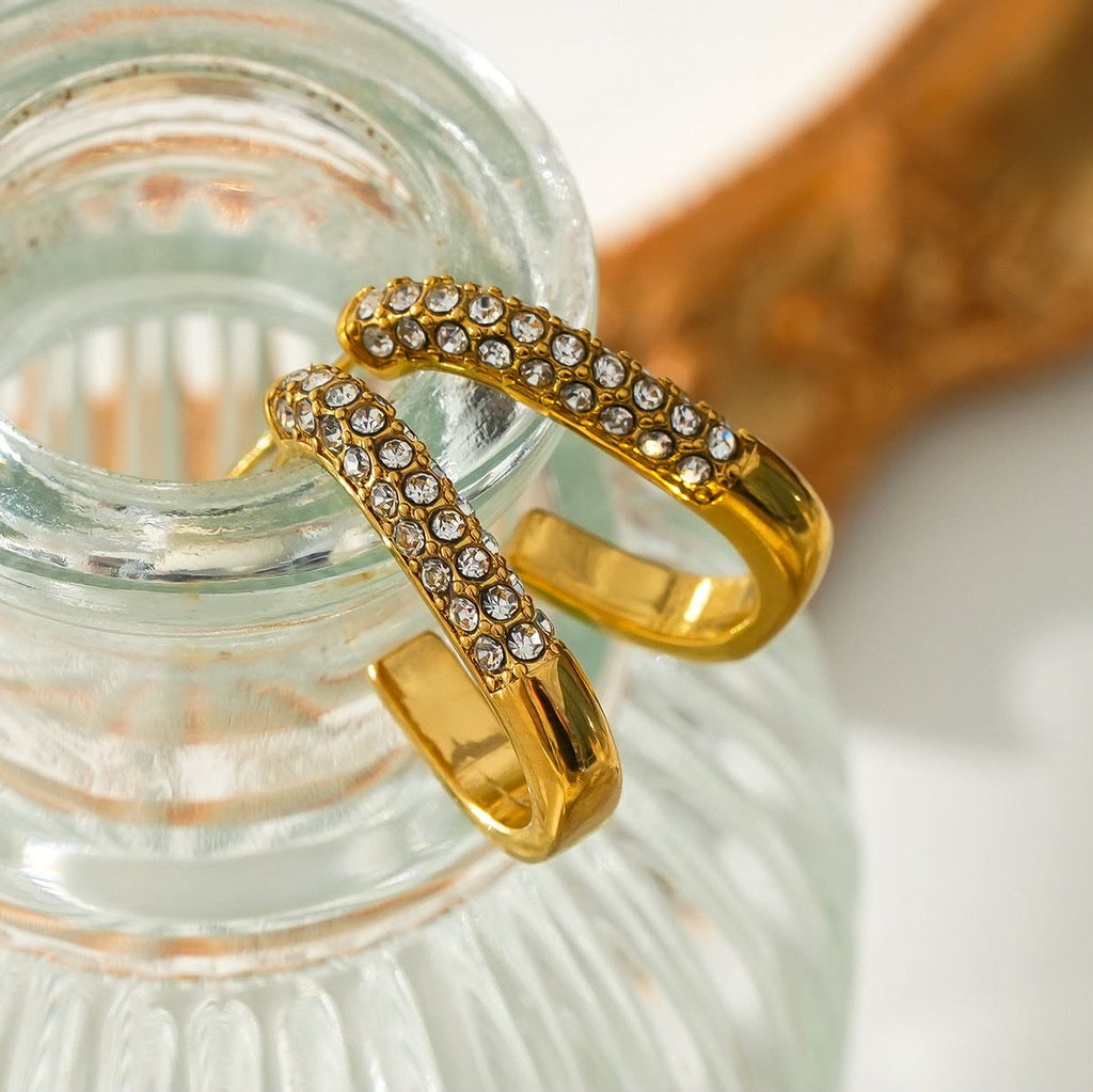 Partial Pavé Zirconia Oval Hoop Earrings