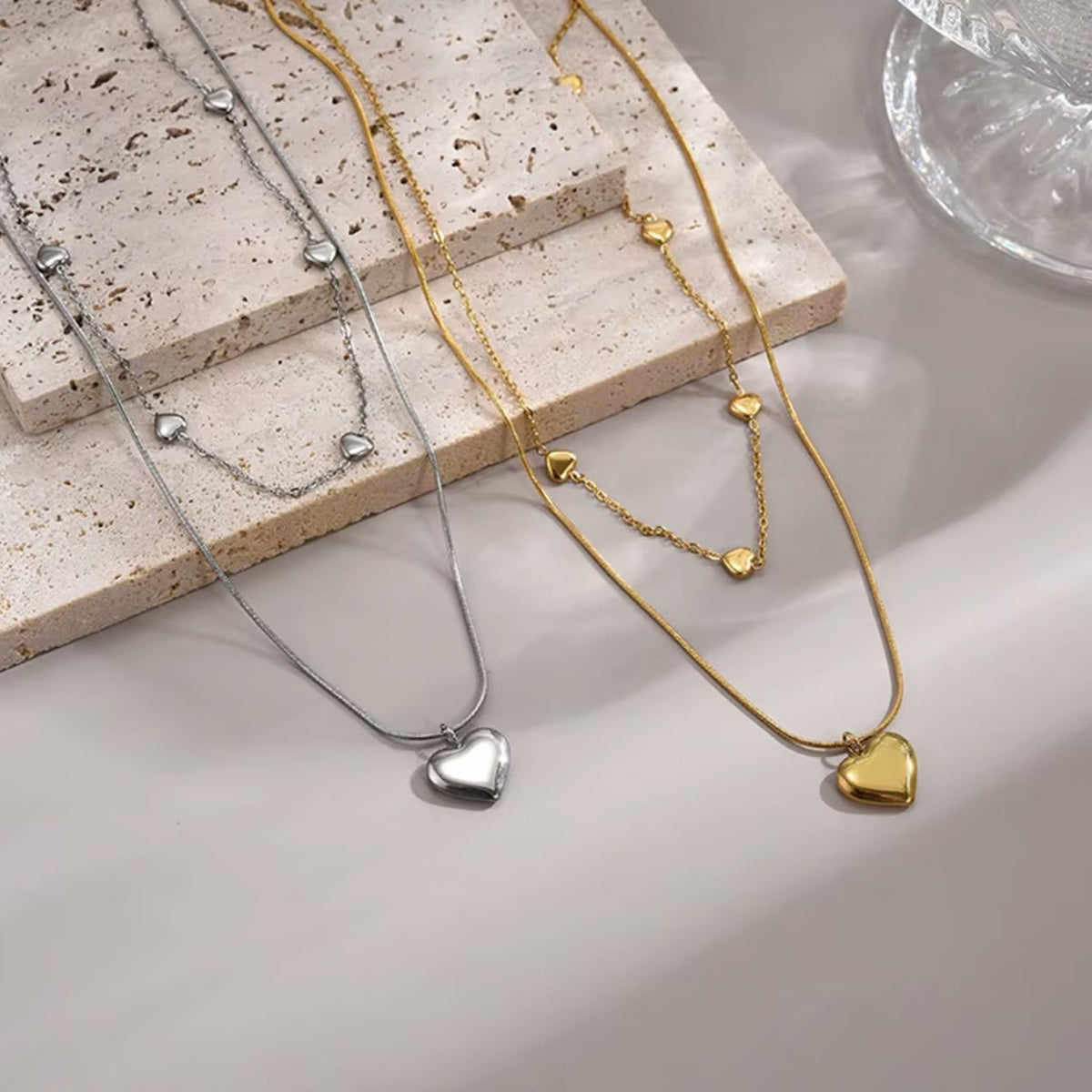 Love Heart Pendant Layered Necklace