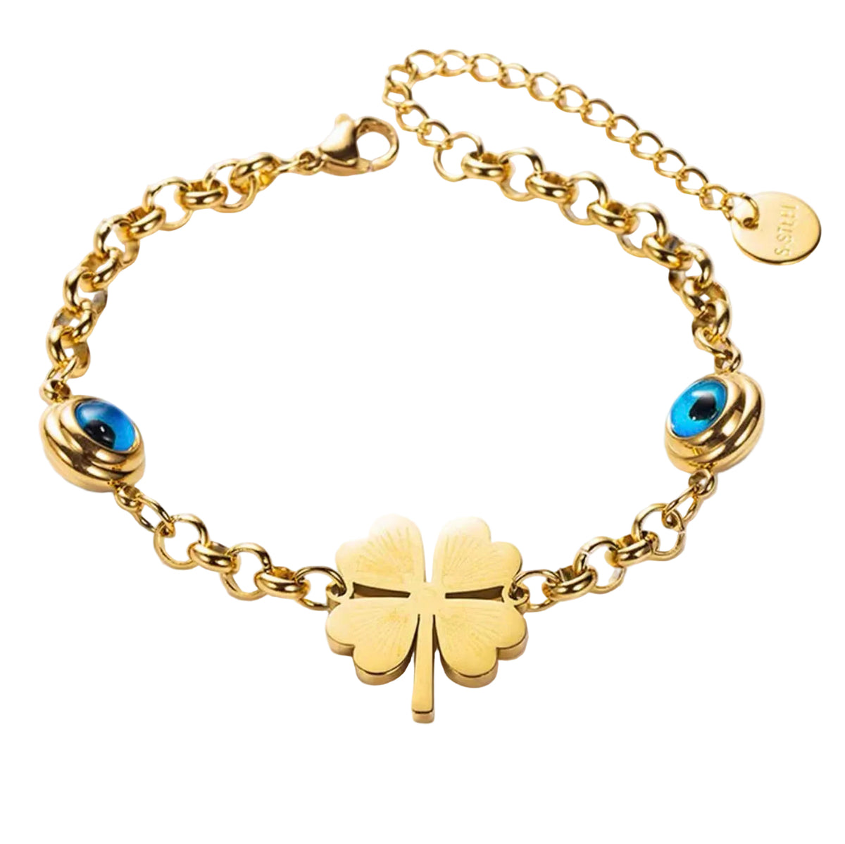 Four Leaf Clover & Evil Eye Charm Bracelet