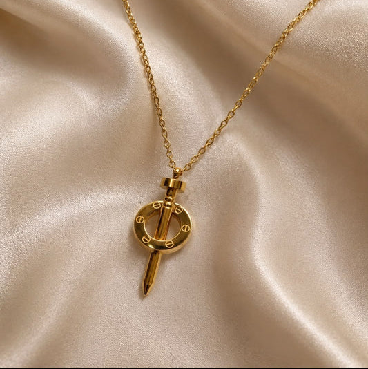 Silver and Golden stainless steel chain necklace with nail pendant