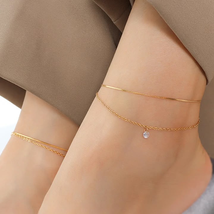Stainless steel One stone zarcon anklet - Each