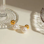 Gold Stud Earrings with Pearl - Susan