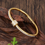 stainless steel rhinestone-studded bangle bracelet