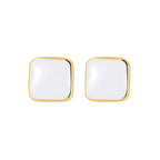 Square stud earrings with black\White inlay stone