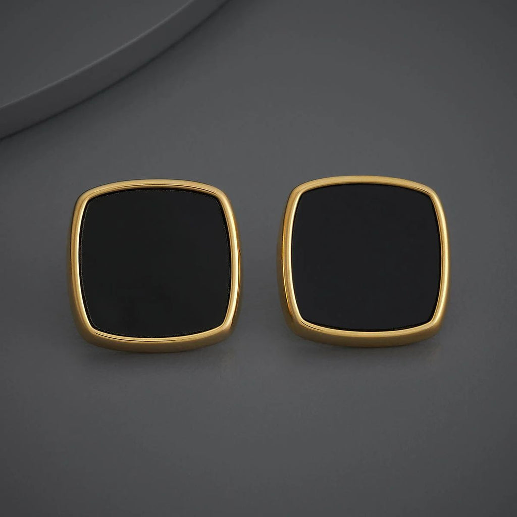 Square stud earrings with black\White inlay stone
