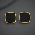 Square stud earrings with black\White inlay stone