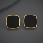 Square stud earrings with black\White inlay stone