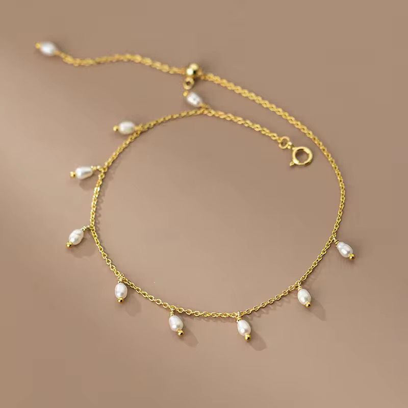 dangling teardrop-shaped pearls Anklet and Bracelet