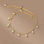 dangling teardrop-shaped pearls Anklet and Bracelet