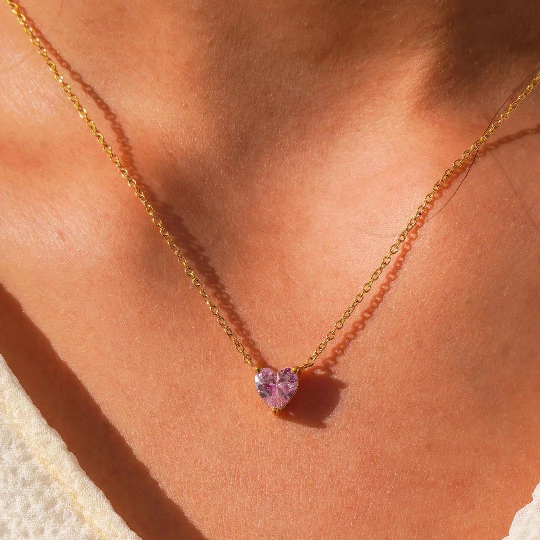 heart-shaped pink zircon or crystal Necklace