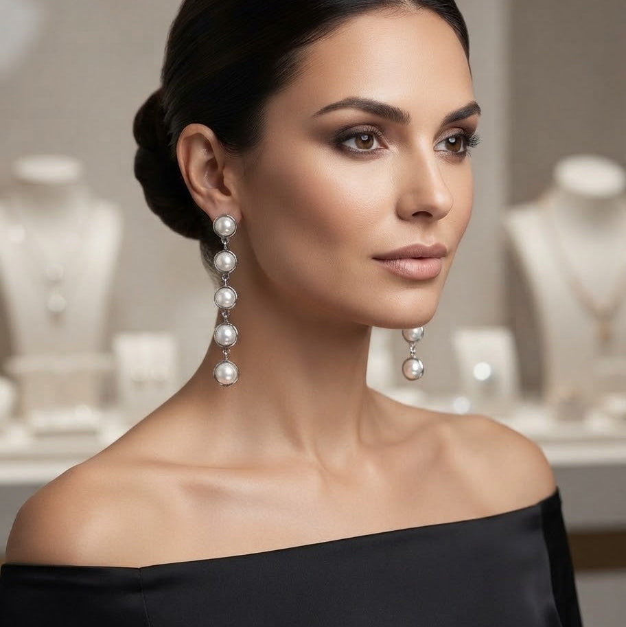 long circular pearl drop earrings For Women