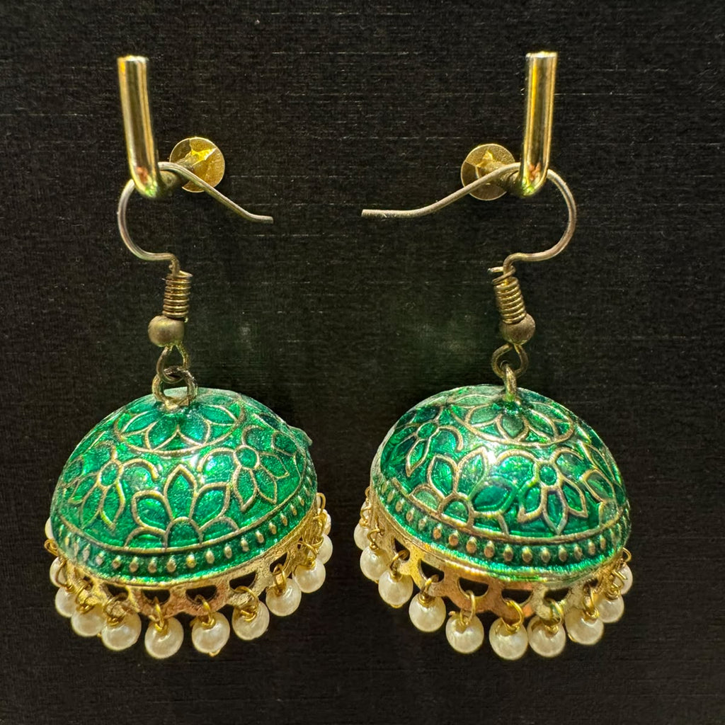 Green Meenakari Enameled Jhumka