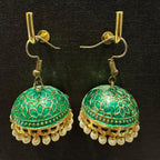 Green Meenakari Enameled Jhumka