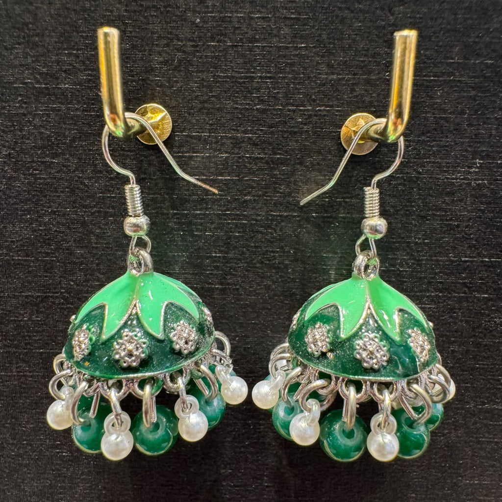 Verdant Leaf Enamel Jhumkas