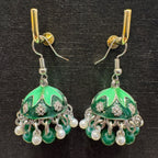 Verdant Leaf Enamel Jhumkas
