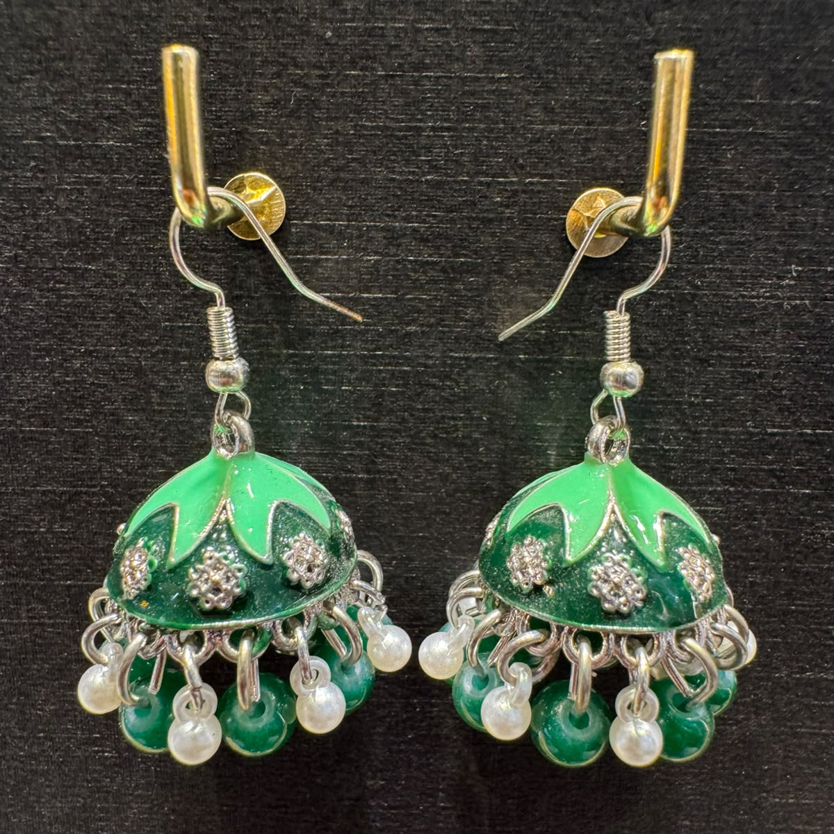Verdant Leaf Enamel Jhumkas
