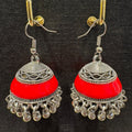 Ruby Red Enamel Terracotta-Style Bell Jhumka