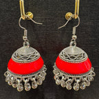 Ruby Red Enamel Terracotta-Style Bell Jhumka