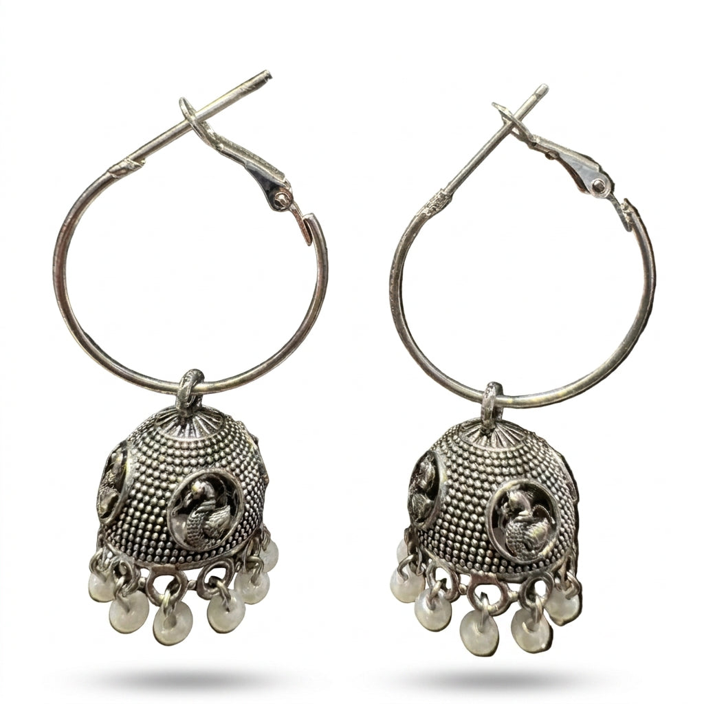 Oxidized Silver Hoop Jhumka - Bali Jhumka