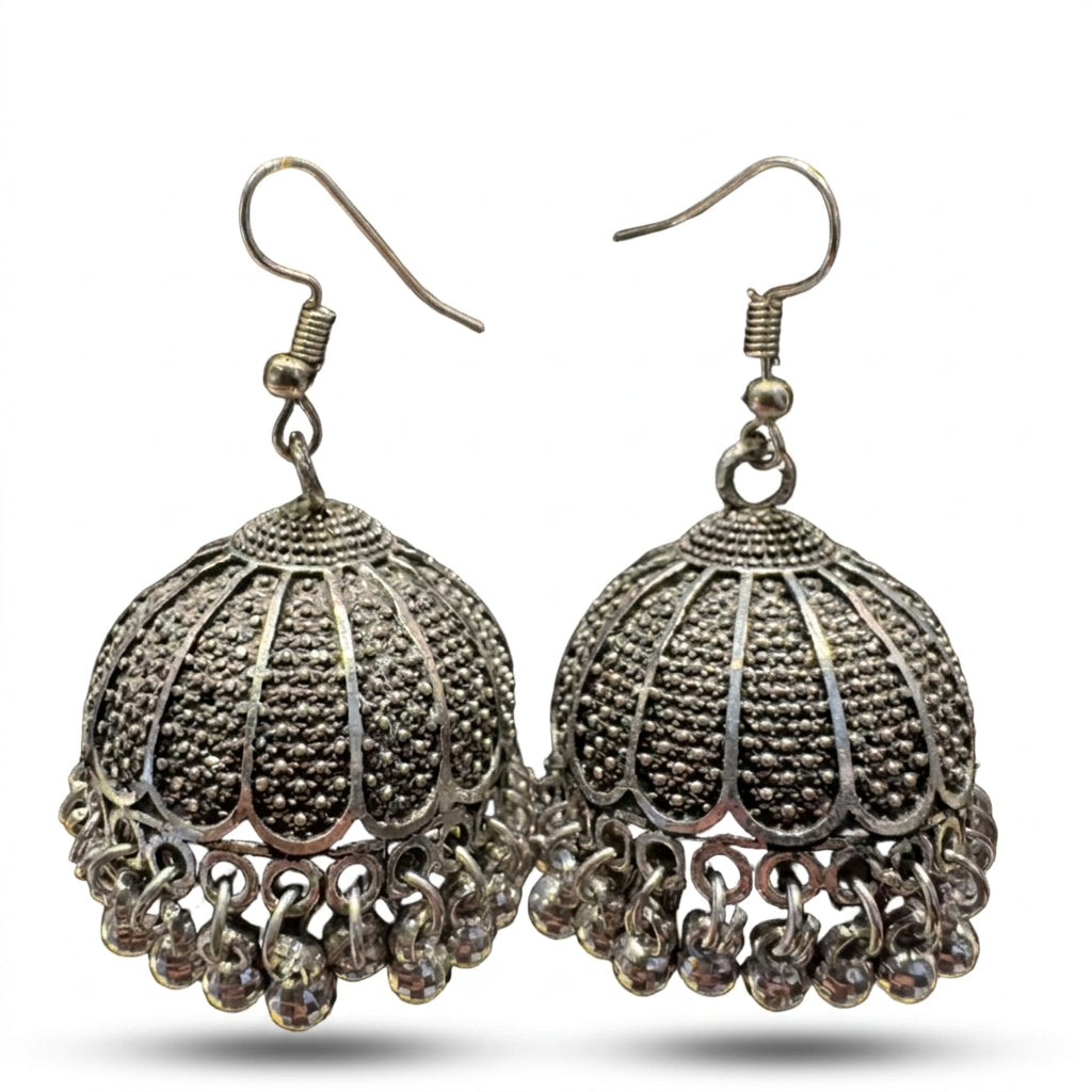 Vintage Silver-Plated Statement Jhumkas