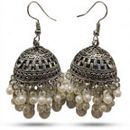 Silver Jhumka Earrings with Pearl Droplets