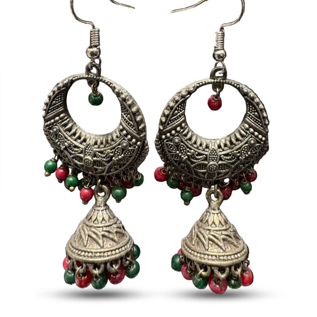 Traditional Oxidized Chandbali Jhumka Earrings