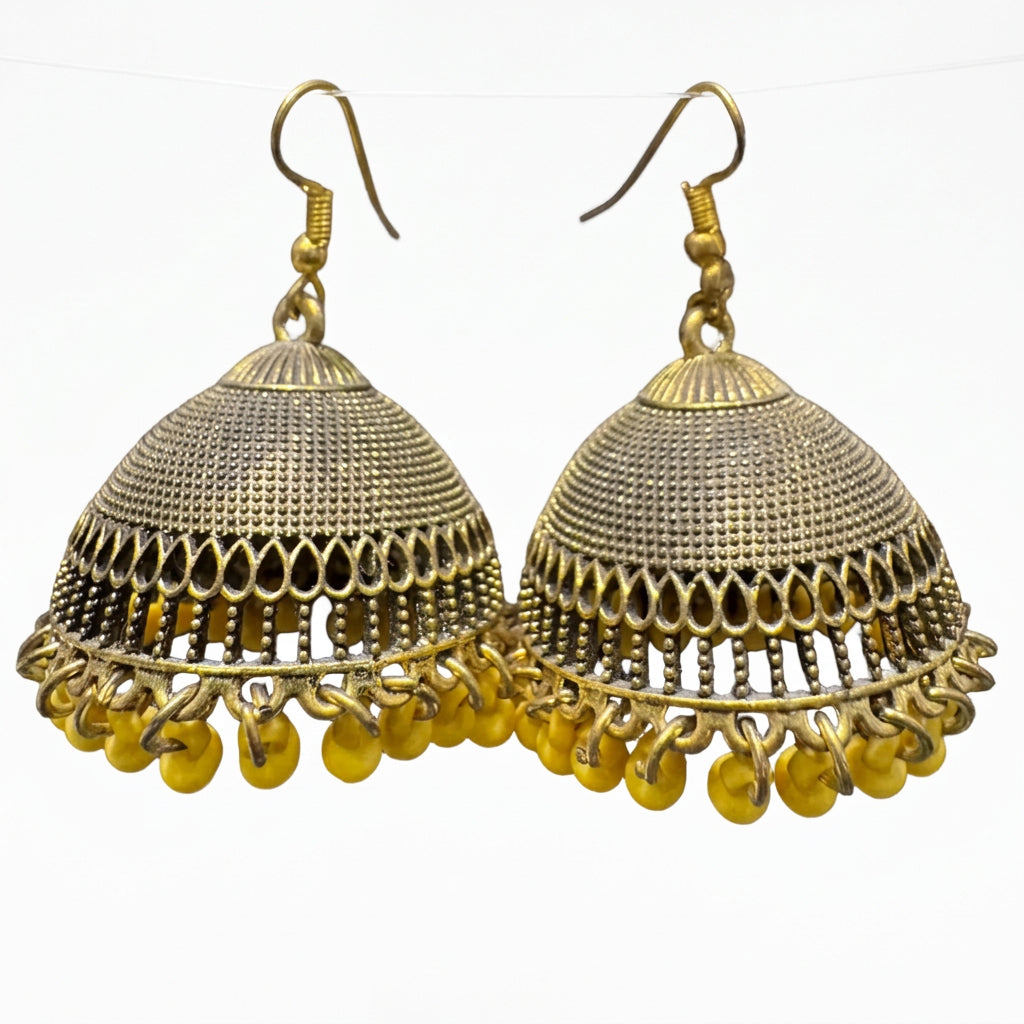 Vintage Gold & Yellow Beaded Jhumkis