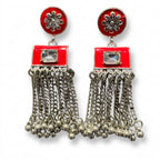 Scarlet Bloom Tribal Chain Earrings