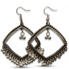 oxidized silver rhombus (kite-shaped) jhumka